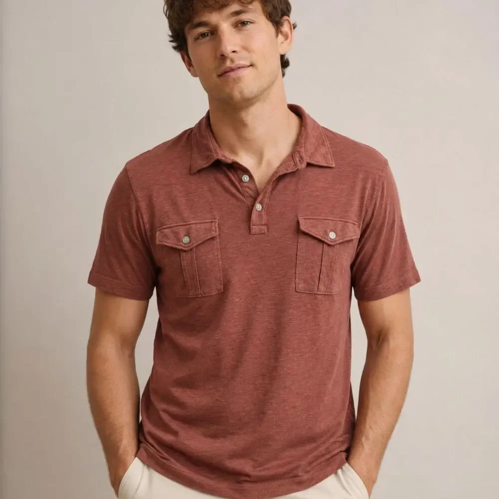 Banana republic burgundy double pocket polo